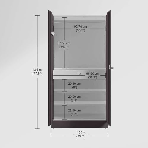 Image of Interio by Godrej Auraline Men Basic 2-Door Steel Almirah | Cupboard for Clothes, Textured Coffee Brown, 1-Year Warranty, 3 Shelves, 1 Drawer and Mirror