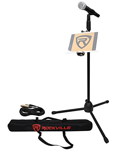 (1) Rockville Pro MIc Kit 1 - High-End Metal Microphone+Mic Stand+Carry Bag+Cable Bundle with (1) Rockville iStand 44 iPad/iPhone/Smartphone/Tablet Mount-Clamps to Any Stand/Desk (2 Items)