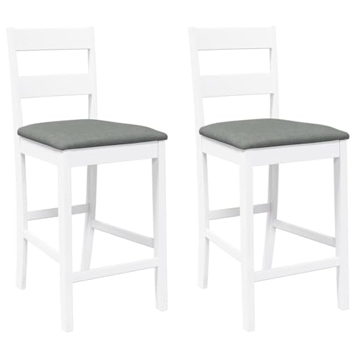 vidaXL Tabourets de Bar avec Coussins 2 pcs Blanc Bois Massif d'hévéa, Chaise, Chaise de Bar de Cuisine, Chaise de bistrot