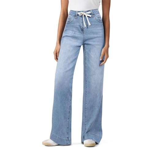 Drawstring Wide Leg Jeans Woman High Waisted Baggy Boyfriend Trouser Jeans Casual Denim Palazzo Pants with Pockets