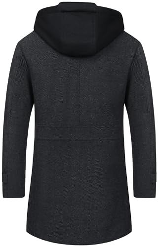 CREATMO US Men's Classic Pea Coat Wool Blend Trench Coat Windproof Business Overcoat With Detachable Hood3