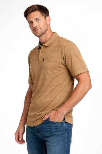 Image of WILD ELEPHANT Men Cotton Striped Polo Neck Half Sleeve T-Shirt with Pocket