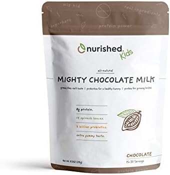 Nurished Mighty Chocolate Milk - Kids Daily Protein Powder Boosted with 2 Billion Probiotics and Organic Spinach Leaves - Natural Flavors Colors and Sweeteners - 15-30 Servings