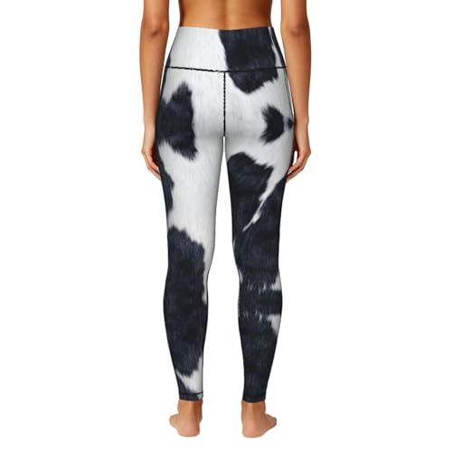 Leggings con estampado de cuero vacuno pantalones elásticos con bolsillos laterales 4