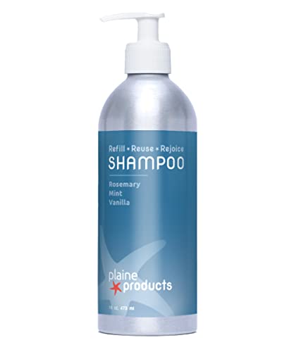 Plaine Products Eco-Friendly Shampoo - Rosemary, Mint, Vanilla - Sulfate Free, 16oz (Refillable Bottle with pump)