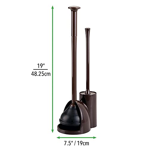 Image of mDesign Hidden Plunger and Brush Set for Toilet Bowl - Brush Cleaner and Plunger Combo with Holder Caddy for Bathroom - Modern Toilet Brush and Plunger Set - Aura Collection - 2 Pack - Dark Brown