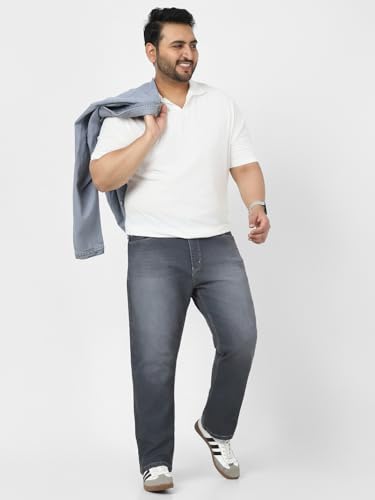 Image of Urbano Plus Men's Straight Fit Mid Rise Washed Jeans Stretchable