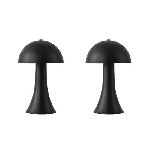 ASALL 2 Pack Cordless Black Table Lamp, Portable LED Desk Lamps, 1800mAh Battery Operated, 3 Color Stepless Dimming Up, for Restaurant, Bedroom, Outdoor Camping, Coffee Shop, Night Light, Rechargeable