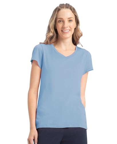 Image of Jockey RX12 Women's Micro Modal Cotton Relaxed Fit Solid V Neck Half Sleeve T-Shirt with Lace Trim On Sleeves