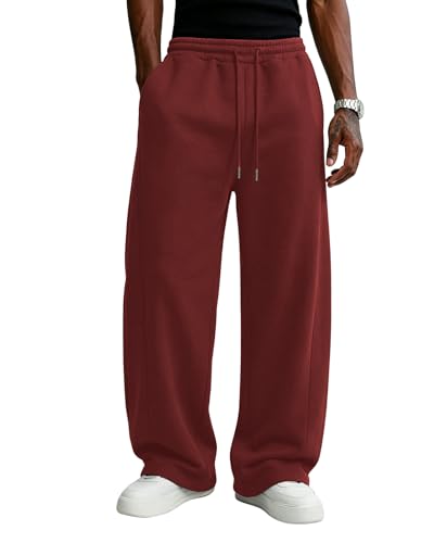 Image of Wangdo Men's Baggy Sweatpants Wide Leg Lounge Cotton Jogging Pants Casual Elastic Waist Joggers with Pockets