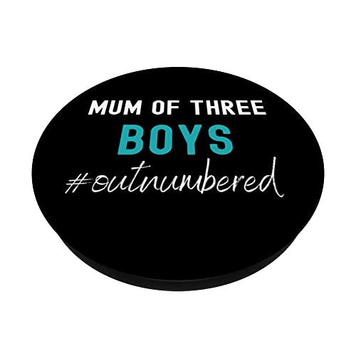 Mum Of Boys Outnumbered Funny Mother's Day Mum Of Three Boys PopSockets Swappable PopGrip, Black - Image 2