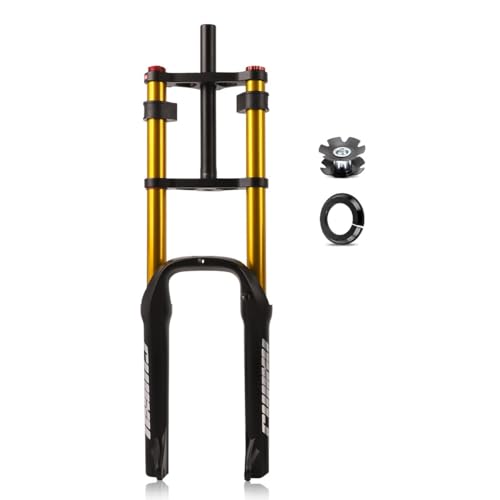 HIMALO 20 Pouces Fourche Fat Bike 4.0'' Vélo Électrique Fourche À Suspension Air Débattement 120mm Rétarition Réglable Fourche Avant QR 9x135mm Frein À Disque 1-1/8 Droite(Gold)