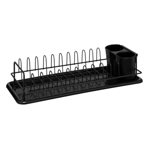 5Five - Egouttoir BLACK EDITION Noir en Acier et Plastique - 10 Assiettes - 41,5x17,4x9,6cm - Plateau d’Egouttage pour Vaisselle, Accessoire Cuisine