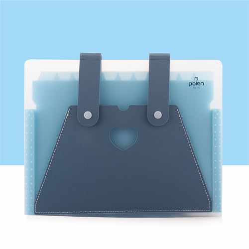 Image of Polen 13-Pocket Expanding File Folder with Handle Straps, Transparent Accordion Document Organizer with Heart-Cut Front Pocket for Certificates, Bills, Receipts & Office Documents.(Blue)