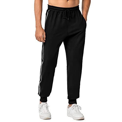 Zipper Pocket Sweatpants Workout Sweatpants Casual Cuffed Ankle Sweats Pants With Pockets Men Lounge Pants Black Xx-Large #TOP1