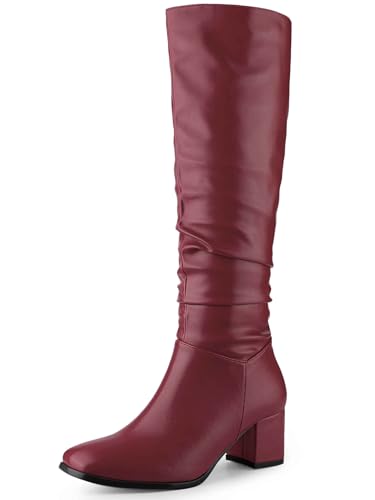 Perphy Thigh High Dress Boots Square Toe Chunky Heel Slouch Knee Highs Boots for Women