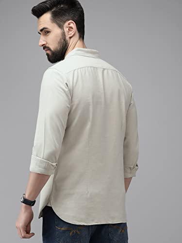 Image of THE BEAR HOUSE Men's Cotton Beige Solid Slim Fit Cotton Shirt | 3XL |TBH-UNAM-BG-3XL |