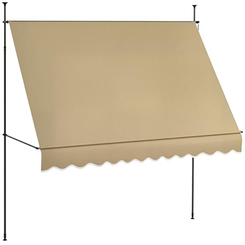 Outsunny Toldo Manual Retráctil 3x1,2 m Toldo Exterior Terraza Enrollable Altura Ajustable con Manivela 210-300 cm Sin Taladro Protección UV30+ para Balcón Jardín Beige