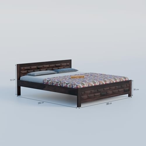 Image of Solid Sheesham Wood King Size Bed Without Storage | Double Bed Cot for Bedroom | Palang Double Bed for Home | Wooden Double cot for Living Room | Rosewood, Walnut Finish