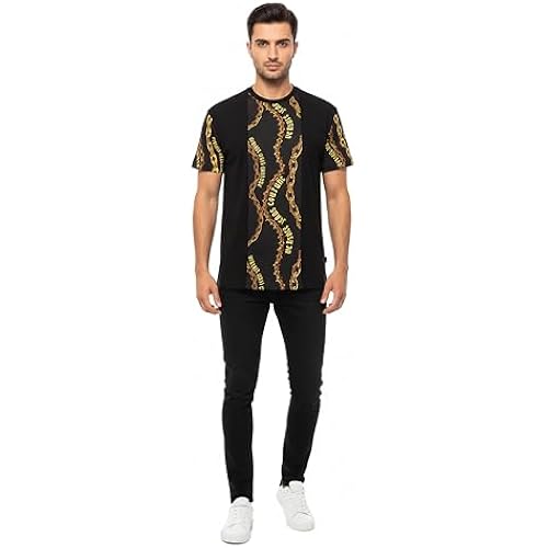 VERSACE JEANS COUTURE Black/Gold Mens Baroque Chain Print T-Shirt-M
