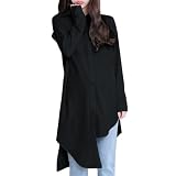 [ブブ オーハナ] シャツ アシンメトリー ブラウス 無地 変形 ロング 丈 長め 長袖 アシメ リボン 付き レディース 女性 服 用 春 夏 秋 冬 物 レギュラー カラー チュニック 風 (黒, L)
