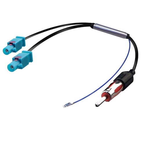 Xahpower Adaptateur Antenne Autoradio Double Fakra vers Prise DIN Connecteur avec Amplificateur, Câble Adaptateur d'antenne Radio pour Récepteur FM AM Autoradio Stéréo