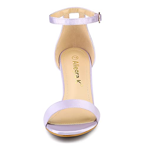 Allegra K Women's Satin Open Toe Ankle Strap Chunky Purple Heels Sandals 7 M US