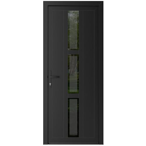 VDOMDOORS Front Exterior Prehung Metal-Plastic Door Frosted Glass | Manux 8112 Matte Black | Residential Doors Entrance Patio Garage W36 x H80 Right-Inswing