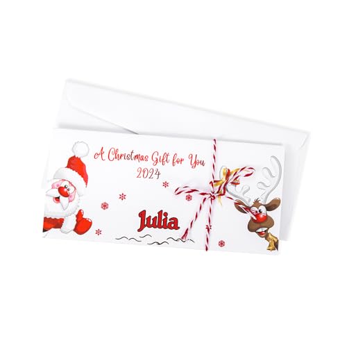 CALLIE Personalized Christmas Money Gift Card Holder with Envelope, Santa Elk Snowman Design Money Holder Wallet for Cash, New Year Gift for Family Friend