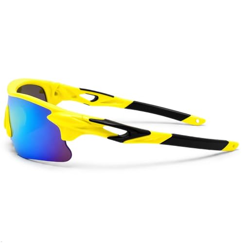 Image of Cycling Goggles for Men & Women | Sports Goggles UV400 Protection | Oversized Sports Sunglasses for Cricket, Running, Driving, Fishing, Hiking & Outdoor Activities (Yellow : Blue)