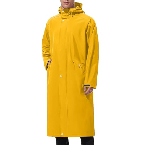 Cambkatl Men's Hooded Long Raincoats Adult Packable Waterproof Work Wear Trench Coat Rain Jacket Poncho