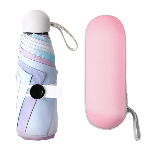 Paraguas Plegable De Viaje De 1 Pieza, Ligero, Mini Compacto Con 6 Varillas, Caja De Almacenamiento Para Cápsulas Rosas, Colorido Para Niños, Protección Uv Para Exteriores