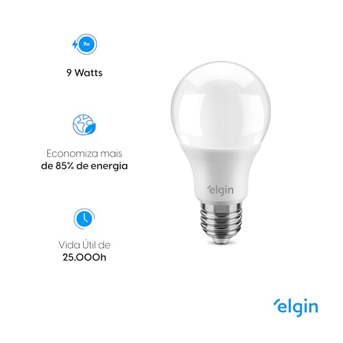 Lâmpada Bulbo LED A60 9W 6500k Elgin Bivolt Luz Branca Fria