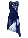 iiniim Vestido Lentejuelas de Danza para Niña Maillot de Patinaje Artístico Leotardo con Falda Tul Body Ballet Disfraz de Baile Actuación A Azul Marino 11-12 años