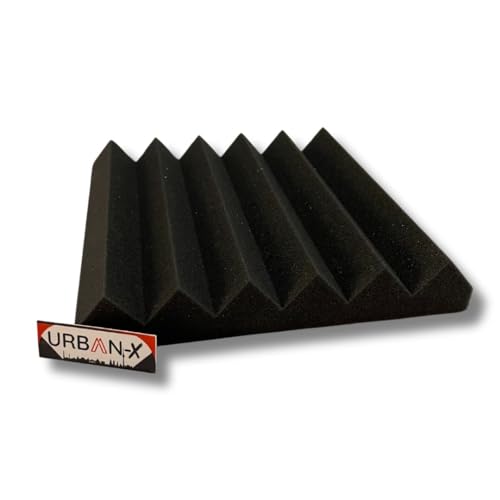 Image of URBAN-X Wedge Soundproofing Studio Acoustic Foam 1'x1' - 2 Inches 50D High Density, Soundproof Foam, Noise Reduction Panels, Echo Absorption (Set of 72, Black)