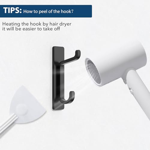 Self Adhesive Hooks, Extra Sticky and Strong, Hanging up to 6KG, Heavy Duty Stick on, No-Nail Hook for Back of Door, Black, 4 Pack