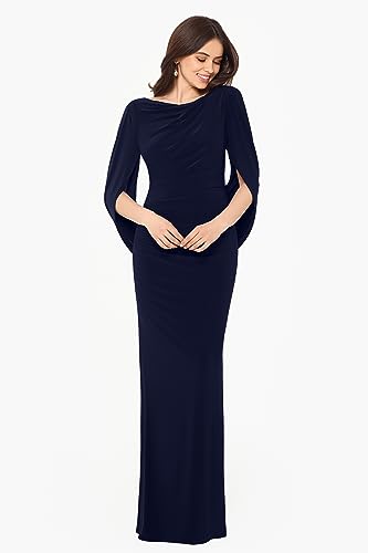 Betsy & Adam Women's Long Stretchy 3/4 Sleeve Cowl Neck Drape Back Gown3