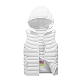 DRMEE Warm Outerwear Women's Quilted Puffer Vest Sleeveless Warm Winter Jacket with Removable Hood Sleeveless Jackets(White,L)