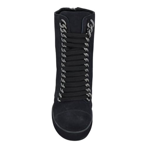 FSJ Women Wedge Heel Platform Ankle Boots Chain Lace-up Chunky Combat Booties Round Toe Pumps Zipper Fashion Sneakers Size 4-16 US4