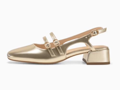 Image of Coutgo Women's Mary Jane Chunky Low Heels Slingback Pumps Closed Square Toe Wedding Dress Shoes