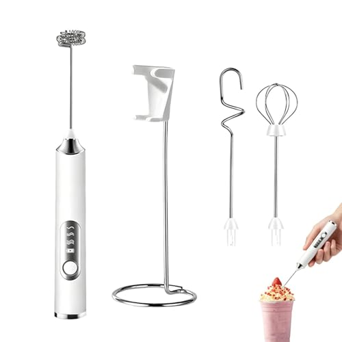 Portable Handheld Whisk, Adjustable Electric Mixer, 3-Speed Frother with Stand, Compact Steel Tool, Ergonomic Battery Operated, Professional Grade for Coffee Enthusiasts
