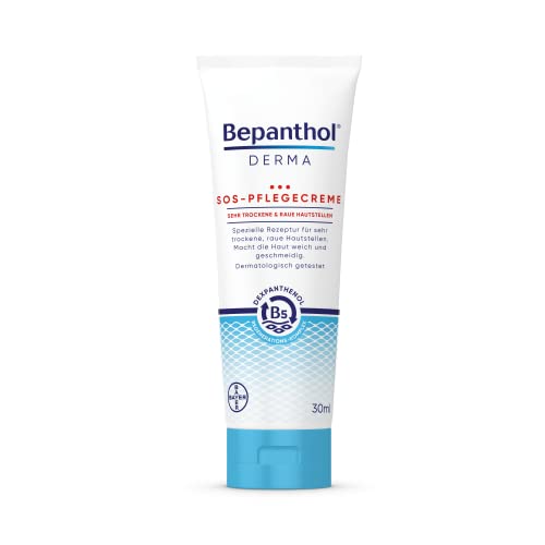 Bepanthol DERMA SOS-Pflegecreme, Körperpflege für sehr trockene und raue Hautstellen, dermatologisch getestete Feuchtigkeitscreme mit Dexpanthenol, 30 ml Tube