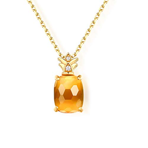 Collier femme ananas argent et citrine véritable le cadeau idéal avec plaqué or jaune 9k