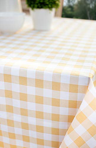 Benson Mills Spillproof Checkered Spring/Summer Fabric Indoor Outdoor Tablecloth, Outdoor Table Cloth For Rectangle Tables, Picnic/Patio Table Covers (Yellow Buffalo Check, 52" X 70" Rectangular) #TOP4