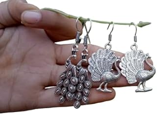 Peacock Design Earrings, Boho Earrings, Drop & Dangle Earrings, Wedding Earrings, Bridesmaid Earrings, Designer Earrings, Silver Plated Earrings, Charm Earrings, Handmade Earrings, Halloween Gifts