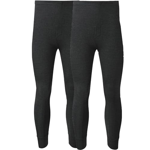 Image of Mens Long Johns, Pack of 2 Fleece Lined Thermal Leggings Free Cutting Comfy Thermals Base Layer Pants (UK, Alpha, L, Regular, Regular, Black)