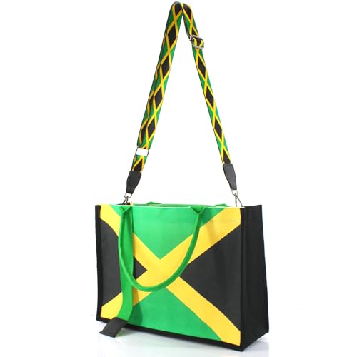 Image of Women's Canvas Tote Bag Waterproof Ribbon Beach Bag Jamaican Reggae Party Bag | Waterproof