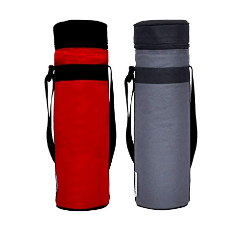 Marine Pearl Funda térmica para botella de 1 litro con asa ajustable para el hombro y cierre de cremallera (juego de 2), rojo-gris, estándar, compatible, rojo-gris, estándar, compatible, rojo/gris