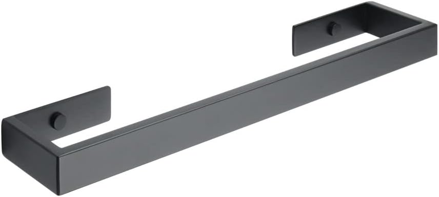 40cm 壁掛け式 ブラック タオルホルダー - 粘着リング&amp;レール 304ステンレススチール製 バスルームアクセサリー グ