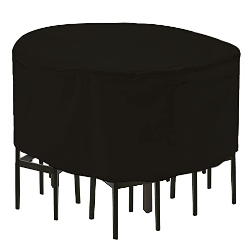 Izzybang 94 Inch Tall Round Patio Bar Height Table and Chair Set Cover Heavy Duty Waterproof High Outdoor Table Chair Set Covers, 94inch Diameter x 45inch H, Black (IZ-001-B)